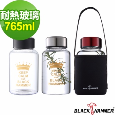 【BLACK HAMMER】亨利耐熱玻璃水瓶765ml(附布套)