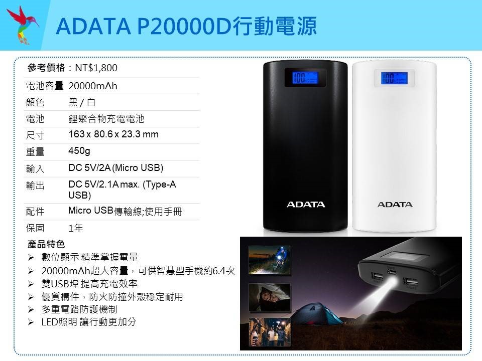ADATA 威剛P20000D 20000mAh 行動電源